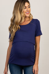 PinkBlush Navy Solid Short Sleeve Maternity Nursing Top