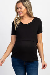PinkBlush Black Solid Short Sleeve Maternity Nursing Top