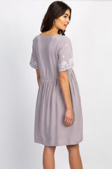 Grey Embroidered Short Sleeve Peplum Maternity Dress