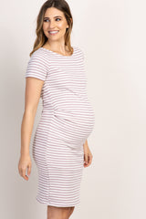 PinkBlush Petite Purple Striped Fitted Short Sleeve Maternity Dress