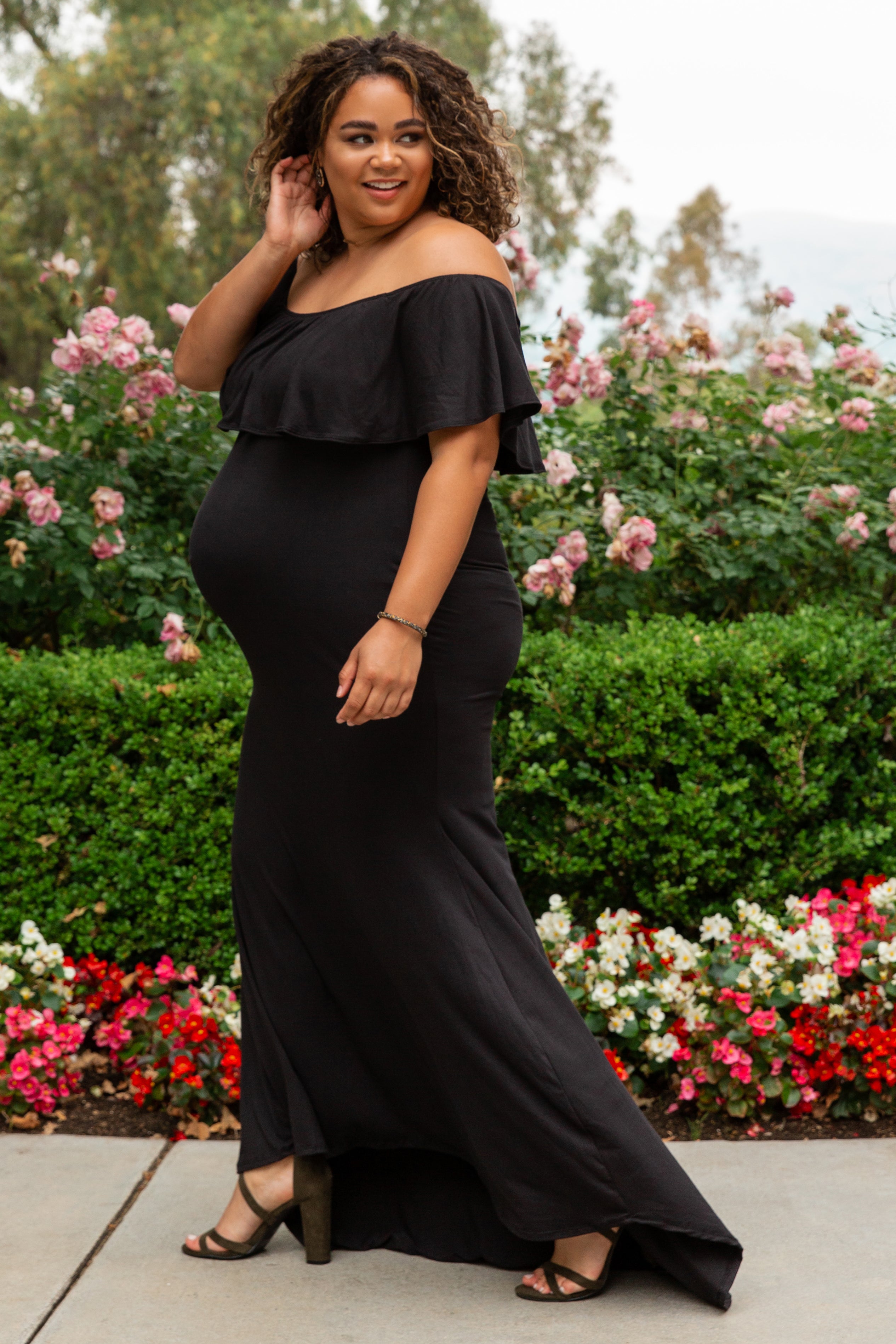 PinkBlush Black Ruffle Off Shoulder Mermaid Maternity Plus Photoshoot