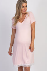 PinkBlush Pink Lace Trim V-Neck Maternity Sleep Dress