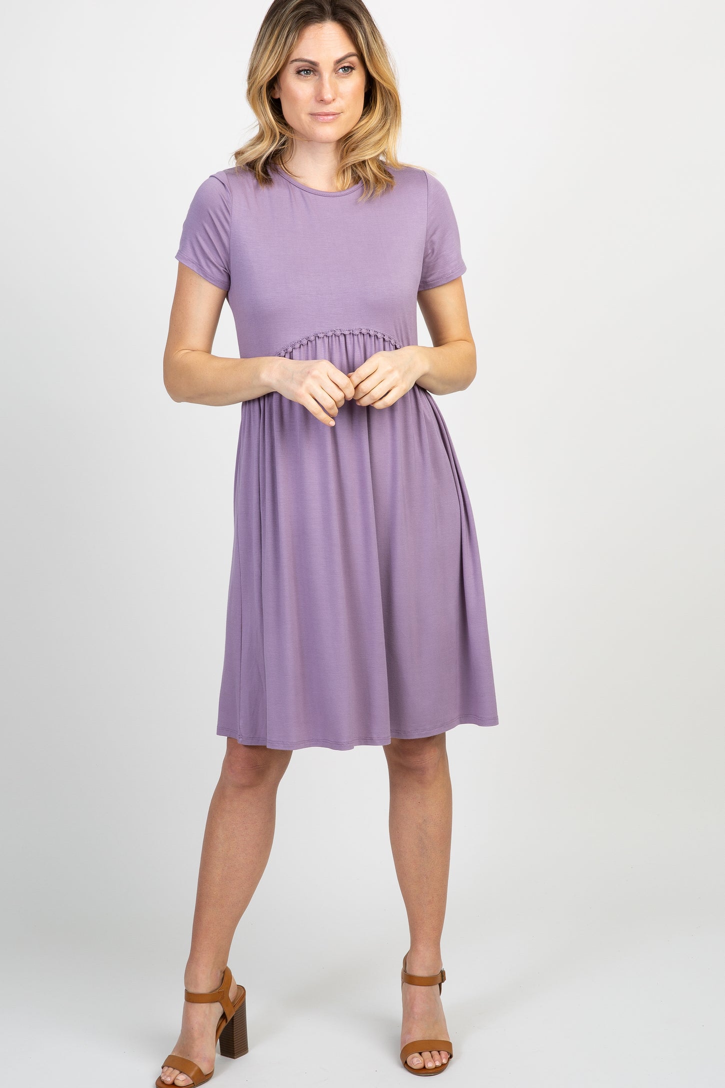 Purple Solid Crochet Trim Maternity Shift Dress – PinkBlush