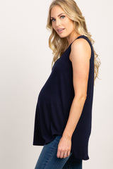 Navy Blue Basic Sleeveless Maternity Top