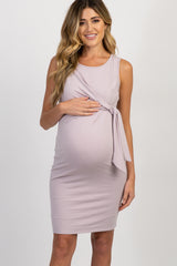 PinkBlush Lavender Sleeveless Gathered Side Tie Maternity Dress