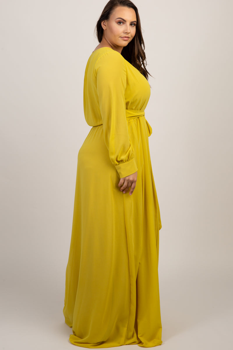 Yellow Chiffon Long Sleeve Plus Maxi Dress– PinkBlush