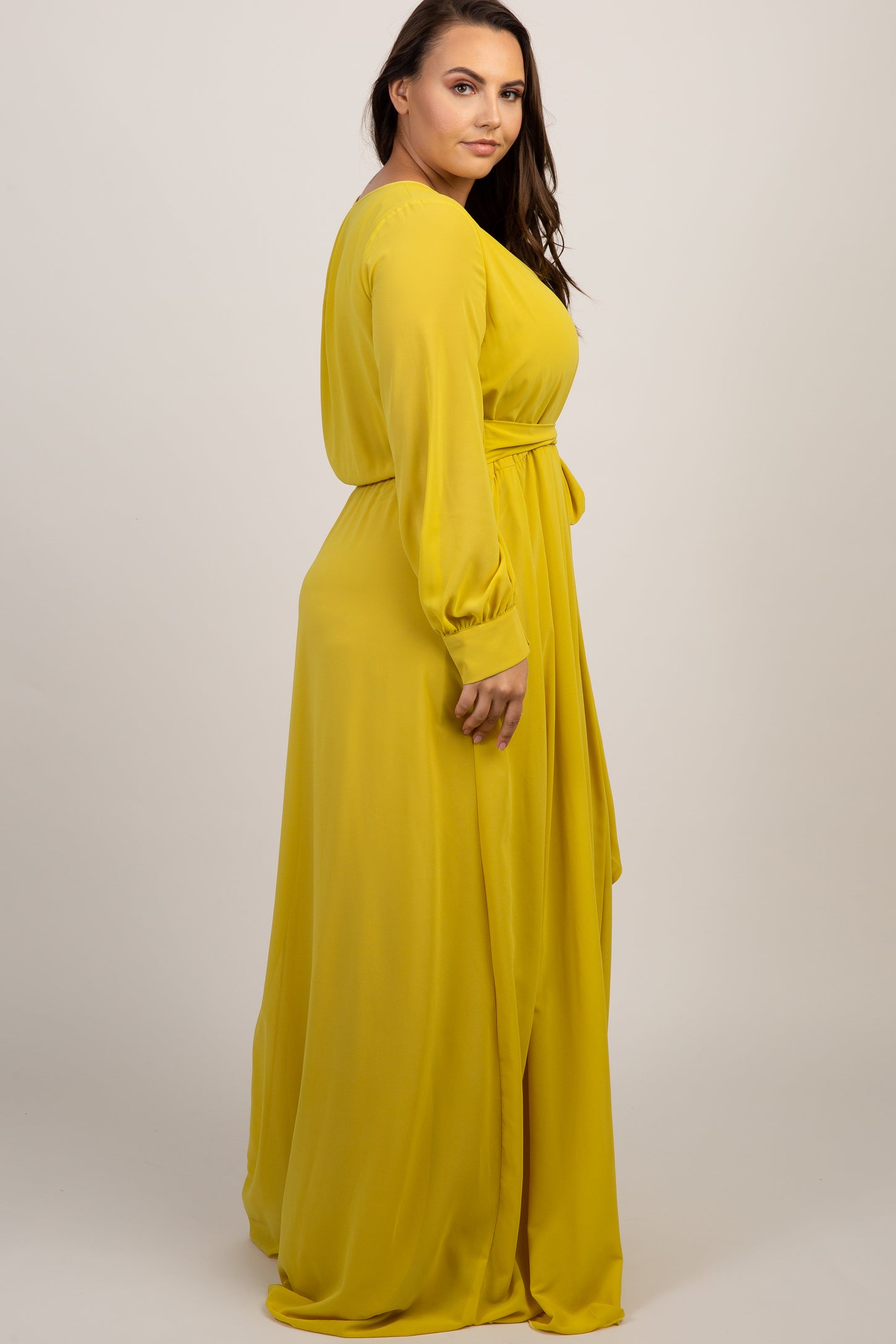 Yellow Chiffon Long Sleeve Plus Maxi Dress– PinkBlush