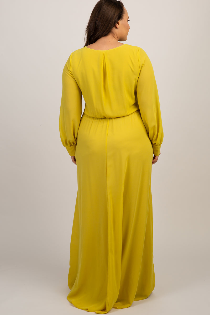 Yellow Chiffon Long Sleeve Plus Maxi Dress– PinkBlush