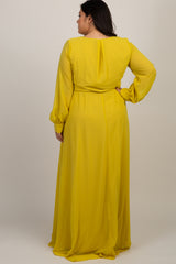 Yellow Chiffon Long Sleeve Plus Maternity Maxi Dress