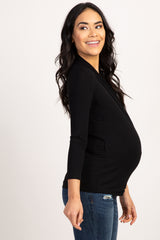 Black Long Sleeve Wrap Maternity/Nursing Top