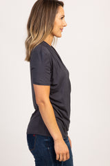 Charcoal Solid Short Sleeve Wrap Front Nursing Top