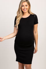 Black Short Sleeve Fitted Maternity Dress