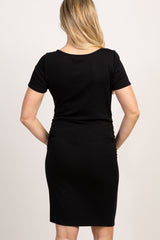 Black Short Sleeve Fitted Maternity Dress