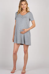 PinkBlush Grey Button Front Maternity Sleep Dress