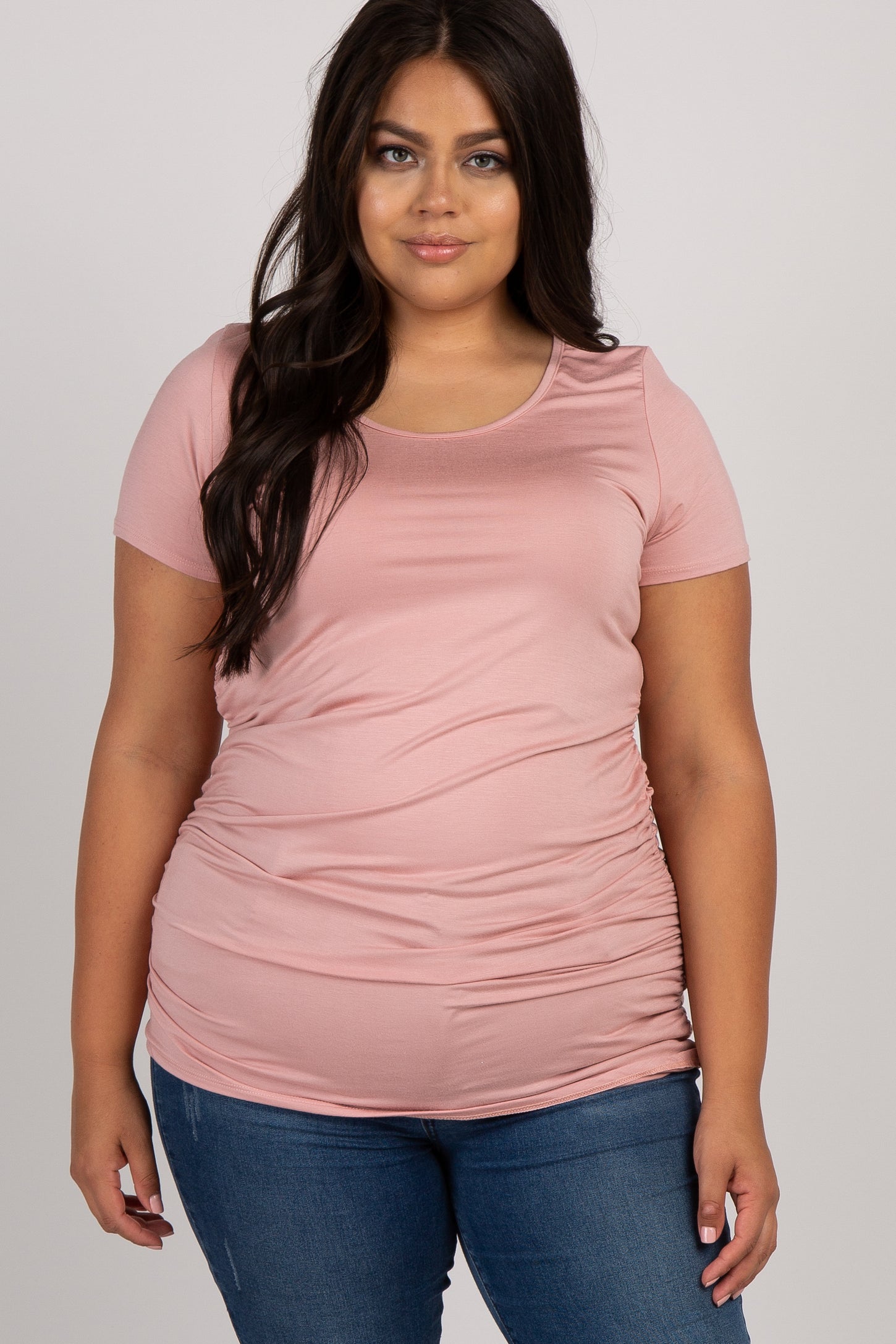 PinkBlush Pink Ruched Short Sleeve Plus Maternity Top