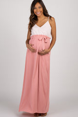 Pink Striped Colorblock Maternity Maxi Dress