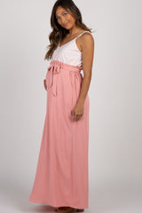 Pink Striped Colorblock Maternity Maxi Dress