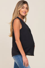 Black Solid V-Neck Sleeveless Maternity Top