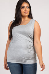 PinkBlush Heather Grey Ruched Fitted Plus Tank Top