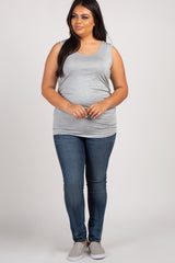PinkBlush Heather Grey Ruched Fitted Plus Tank Top