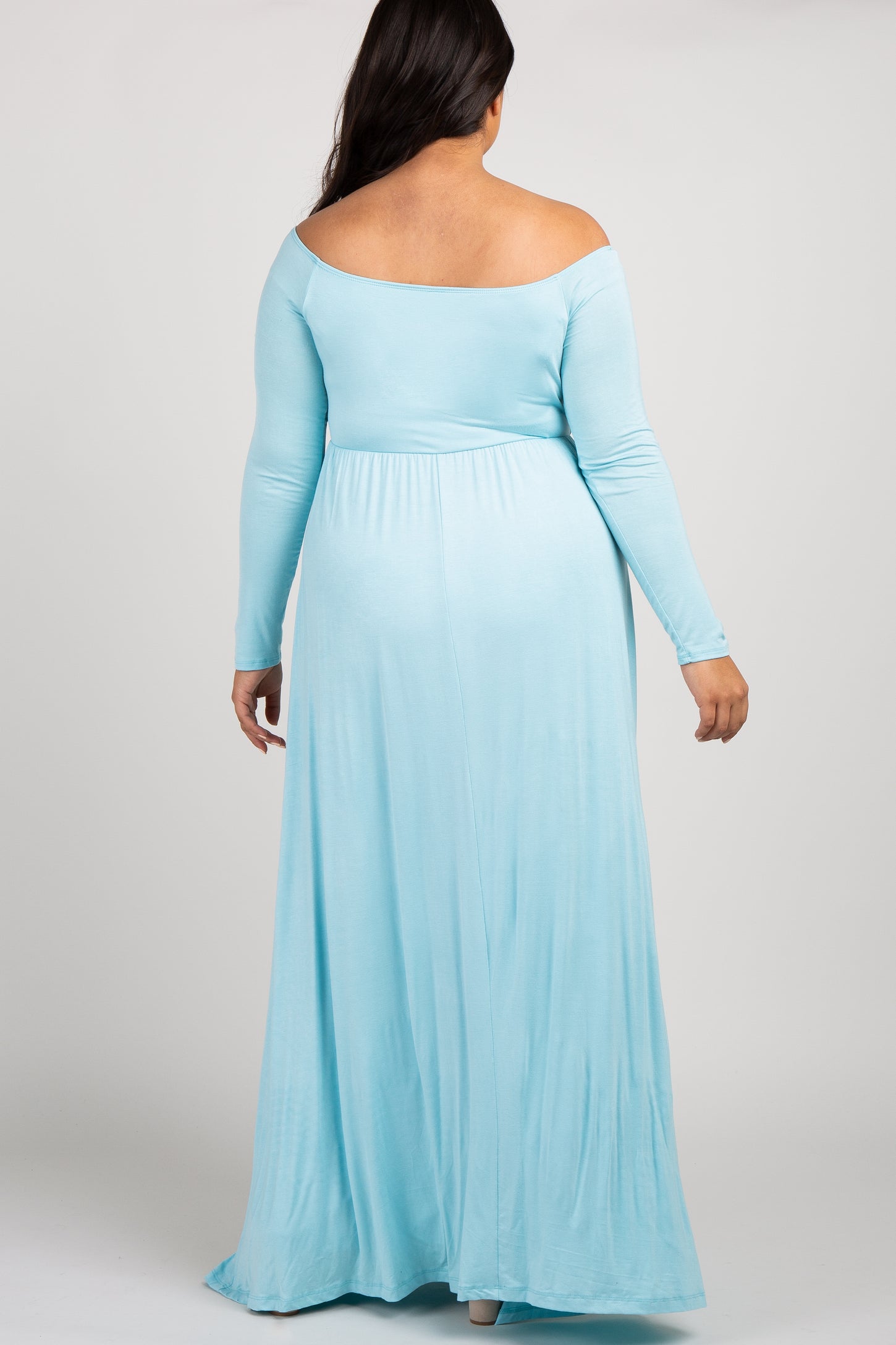 PinkBlush Light Blue Solid Off Shoulder Plus Maxi Dress