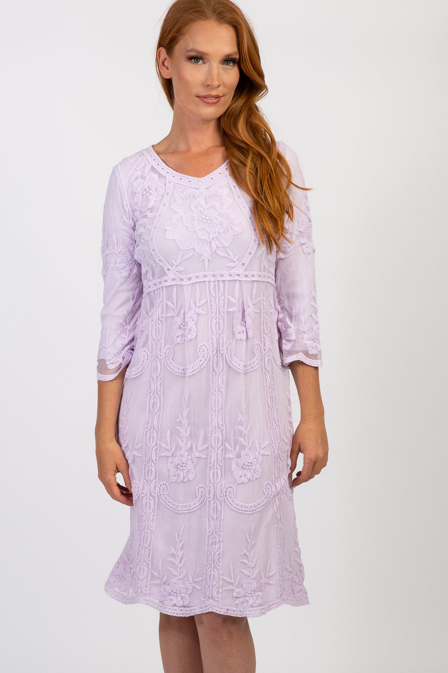 Lavender 3/4 Sleeve Lace Dress