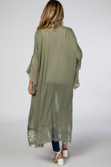 Olive Solid Scalloped Embroidered Lace Maternity Cardigan