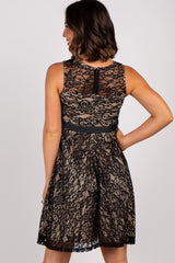 Beige Lace Overlay Tie Accent Maternity Dress