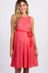 PinkBlush Pink Lace Overlay Tie Accent Maternity Dress