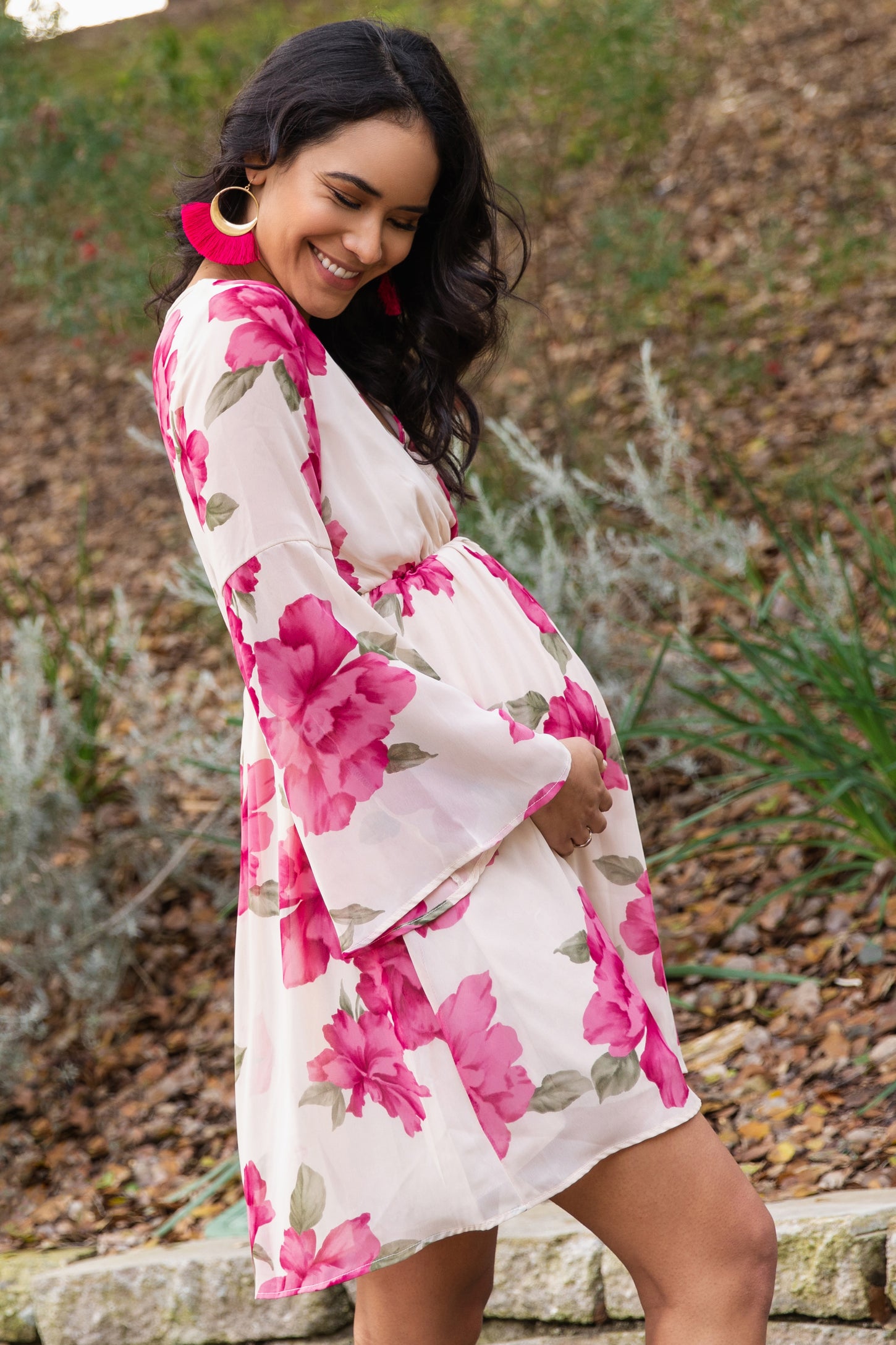 Tall Ivory Floral Chiffon Wrap Maternity Dress