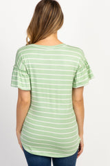 Mint Green Striped Ruffle Short Sleeve Maternity Top
