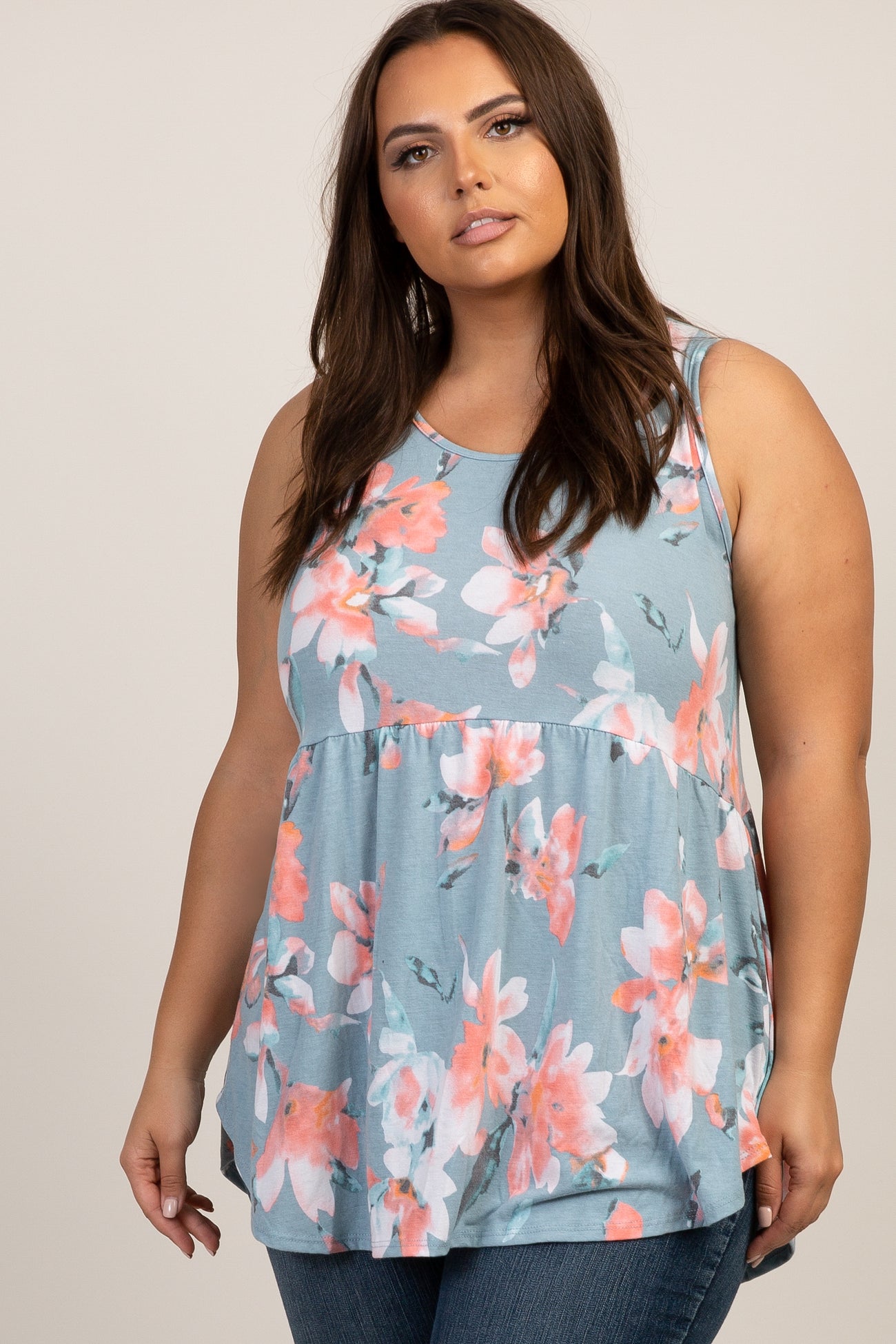 Blue Floral Babydoll Maternity Plus Tank – PinkBlush