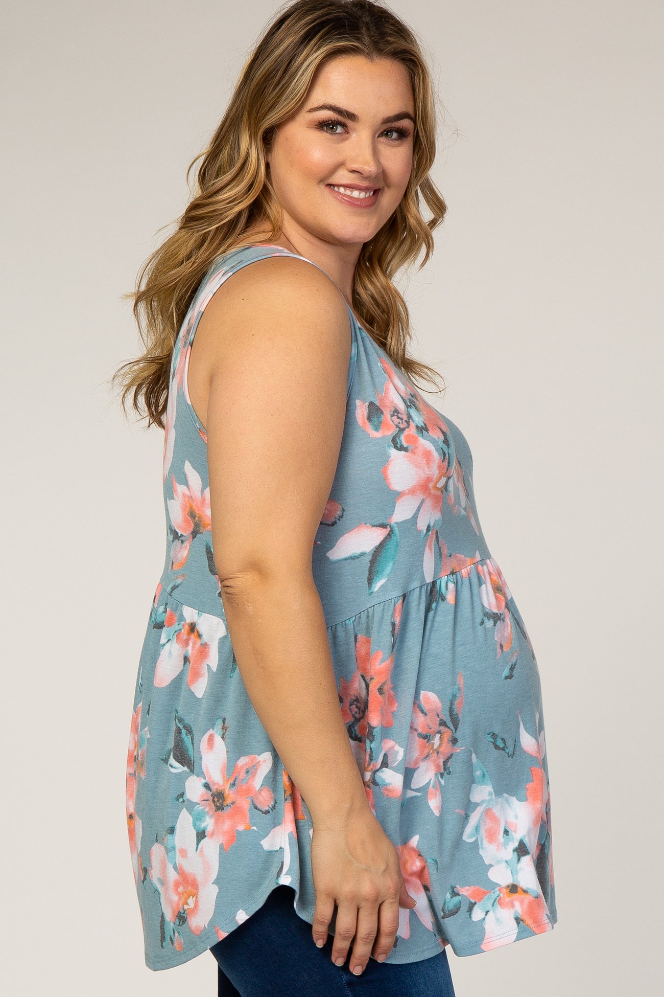 Blue Floral Babydoll Maternity Plus Tank – PinkBlush