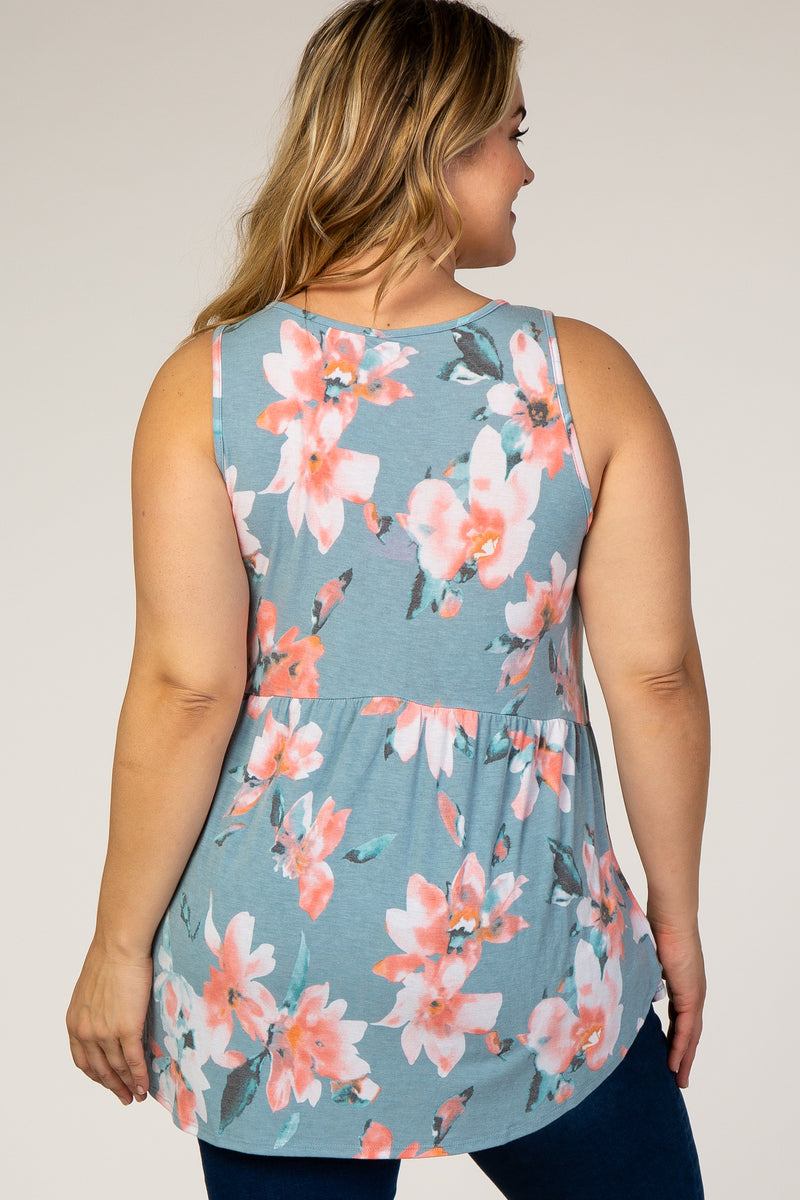 Blue Floral Babydoll Maternity Plus Tank– PinkBlush