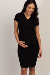 Black Cross Front Short Sleeve Maternity/Nursing Dress