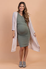 Green Cross Front Short Sleeve Maternity/Nursing Dress