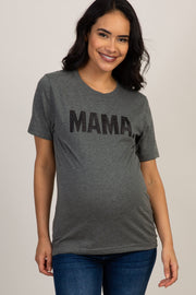 Charcoal Mama Glitter Print Graphic Maternity Top