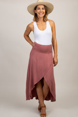 Mauve Foldover Hi-Low Maternity Wrap Skirt