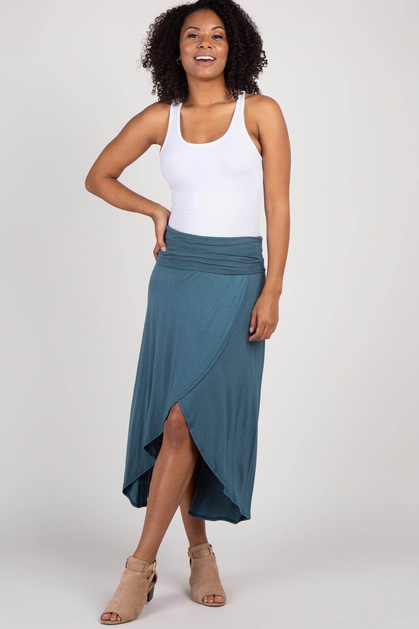 Teal Foldover Hi-Low Maternity Wrap Skirt– PinkBlush