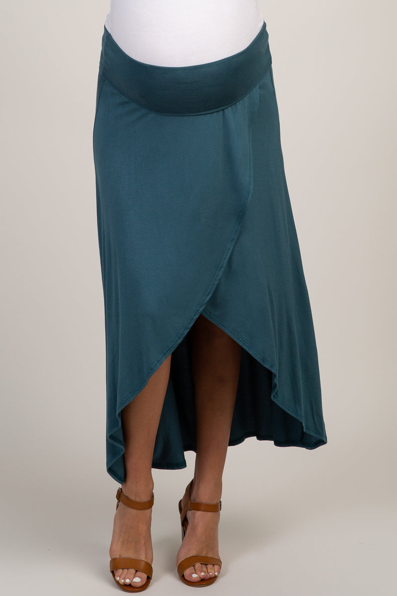 Teal Foldover Hi-Low Maternity Wrap Skirt– PinkBlush