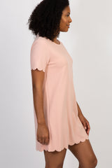 Light Pink Short Sleeve Scalloped Trim Dress