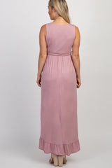 PinkBlush Mauve Sleeveless Hi-Low Ruffle Trim Maternity Maxi Dress