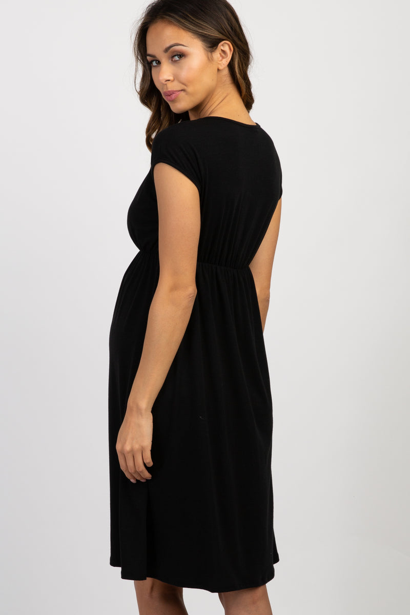 PinkBlush Black Draped Maternity/Nursing Dress