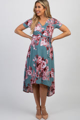 Sage Floral Hi-Low Maternity Wrap Dress