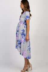 Taupe Floral Hi-Low Maternity Wrap Dress