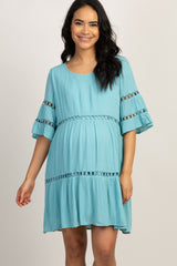 Light Blue Tiered Cutout Accent Maternity Dress