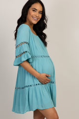 Light Blue Tiered Cutout Accent Maternity Dress