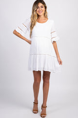 White Tiered Cutout Accent Maternity Dress