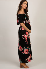 Black Floral Off Shoulder Maternity Maxi Dress