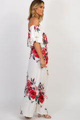 Ivory Floral Off Shoulder Maxi Dress